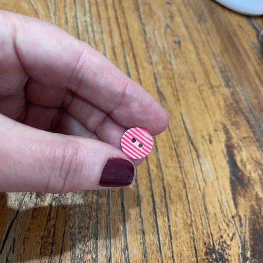 Button, Magenta Pink Striped Resin, 13mm