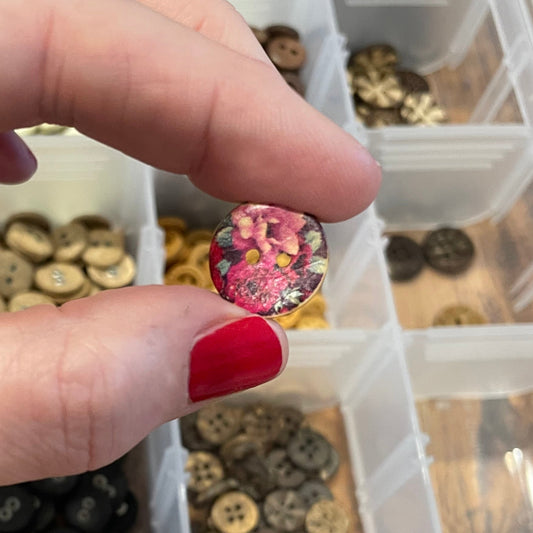 Button, Pink Garden Coconut, 15mm