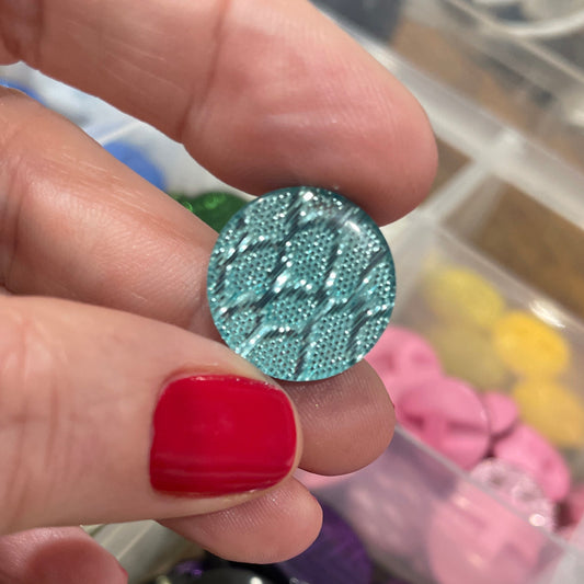 Button, Vintage Blue Glitter Snake Skin Acrylic, 18mm