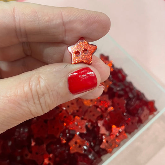 Button, Red Glitter Star Resin, 14mm