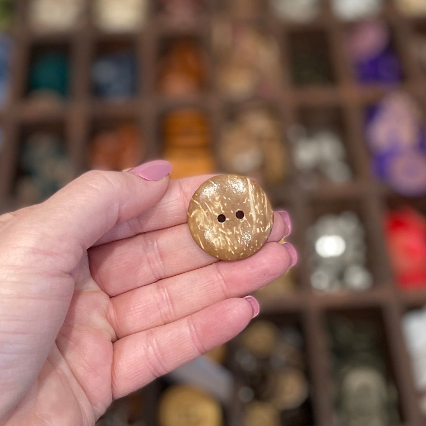 Button, Floral Green Coconut, 30mm
