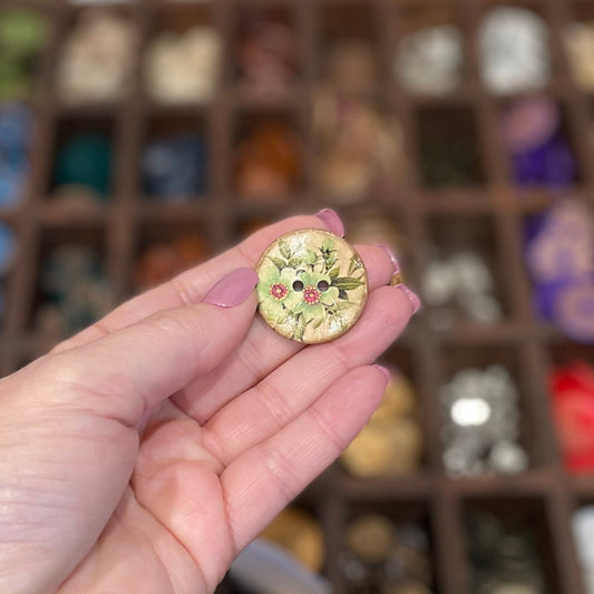 Button, Floral Green Coconut, 30mm