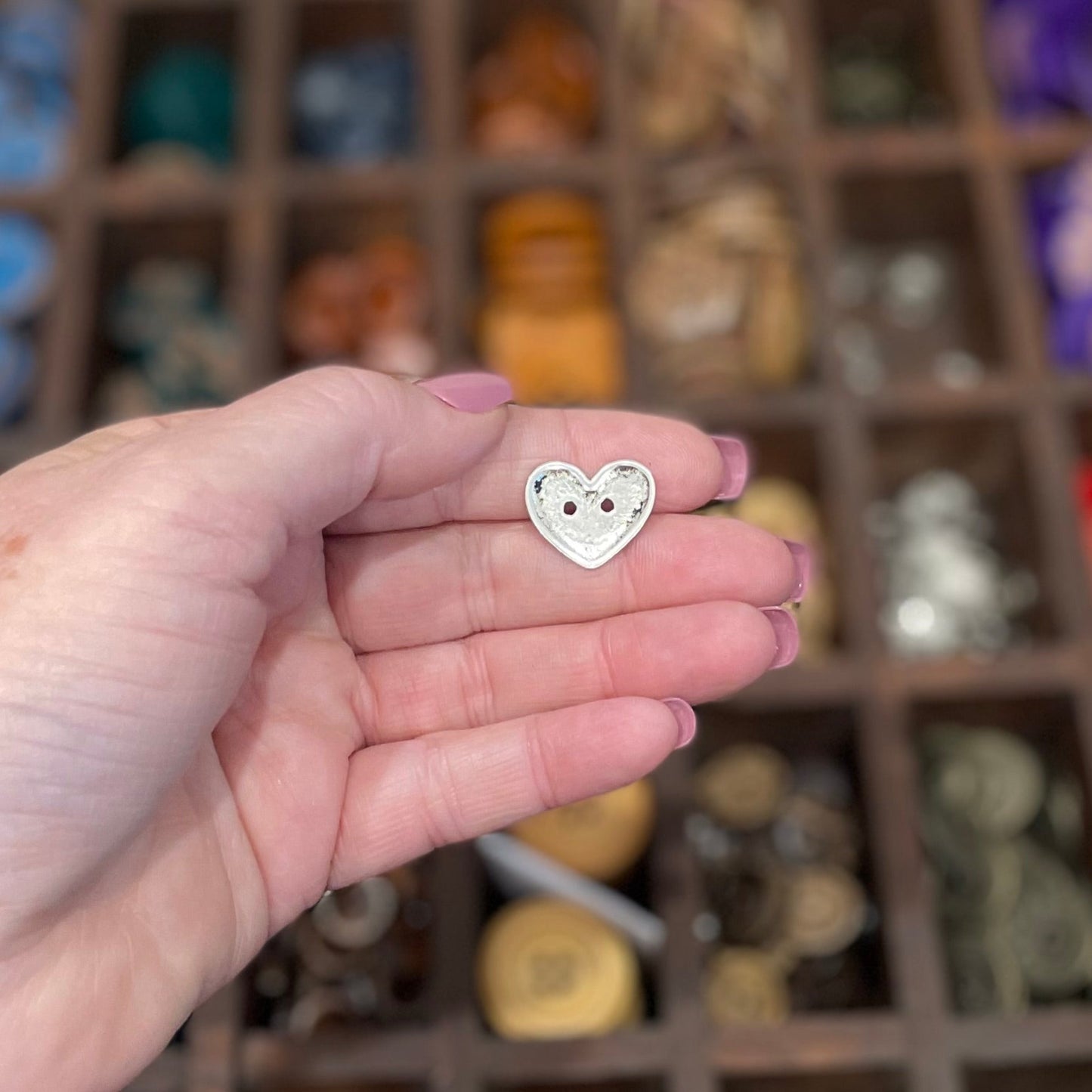 Button, Heart Metal, 16mmx19mm