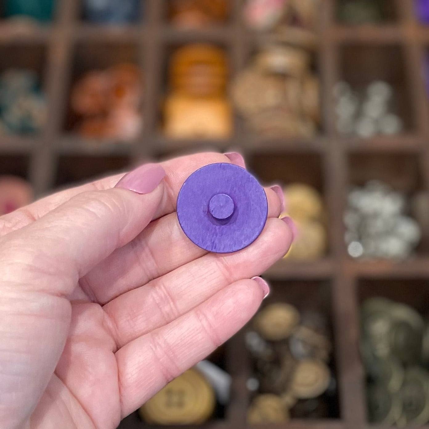 Button, Purple Spiral Pear Wood, 28mm Shanked