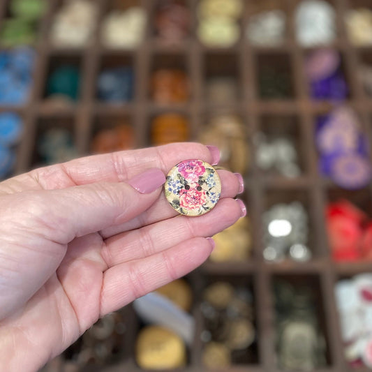 Button, Rich Roses Coconut, 25mm