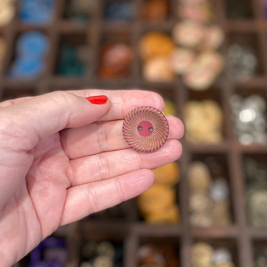 Button, Red Spiral Pear Wood, 25mm