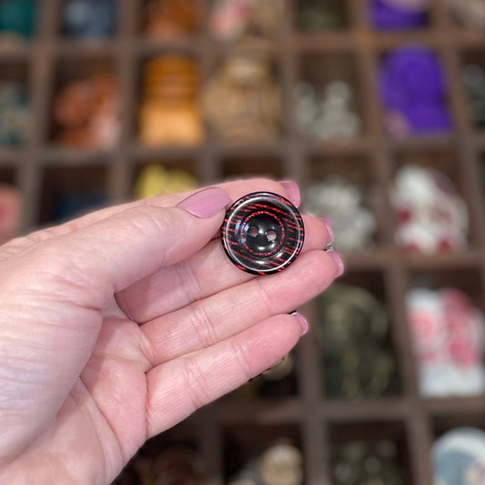 Button, Vintage Red Stripes Acrylic, 25mm