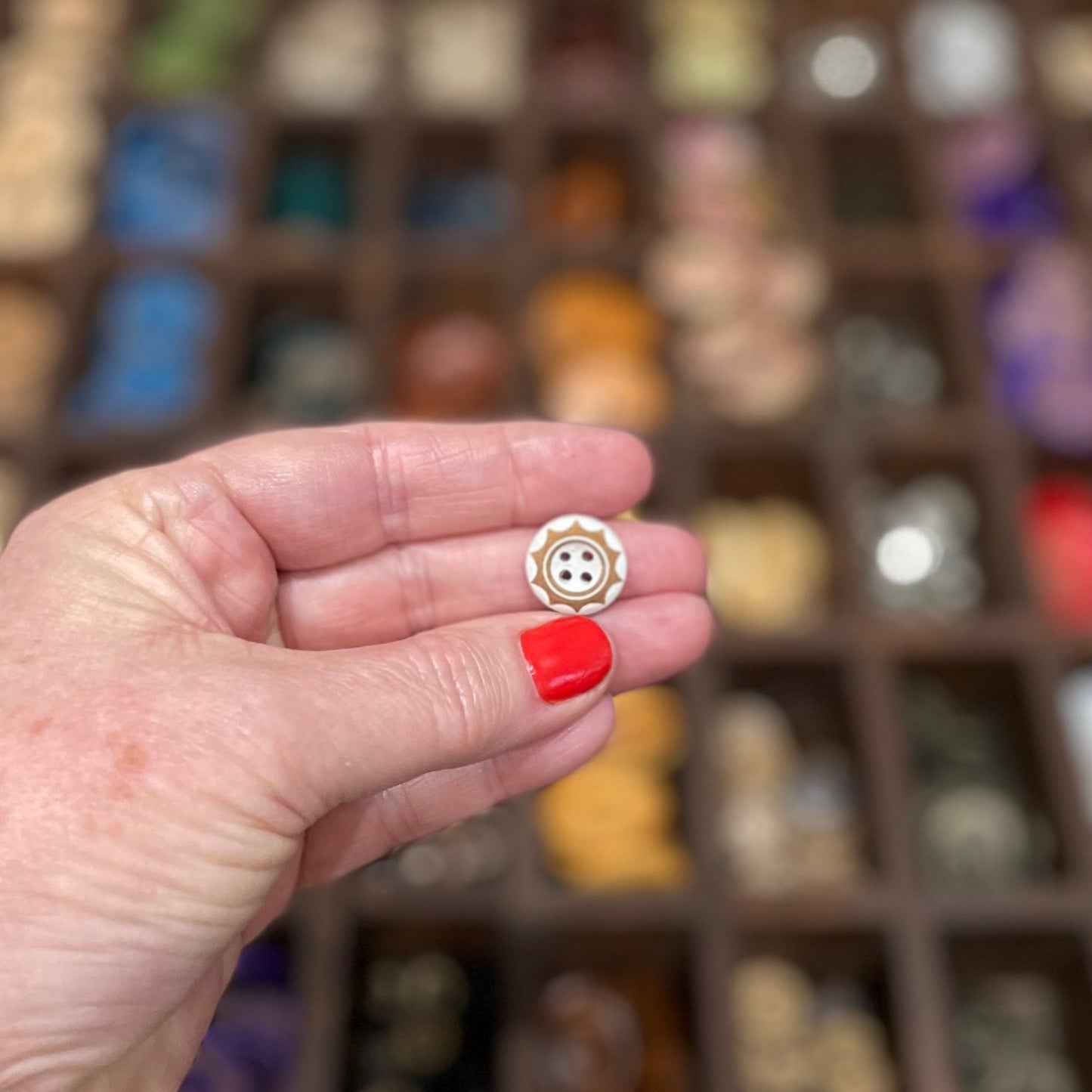 Button, White Star Pear Wood, 15mm