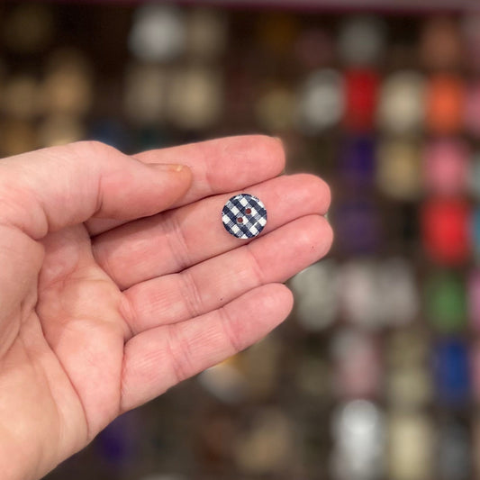 Button, Navy Gingham Resin, 13mm