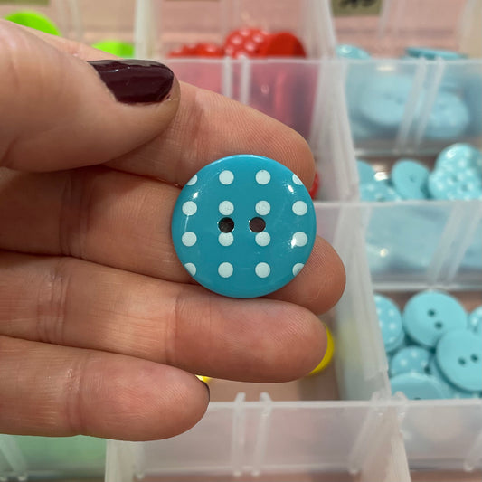 Button, Blue with White Spots Resin, 25mm
