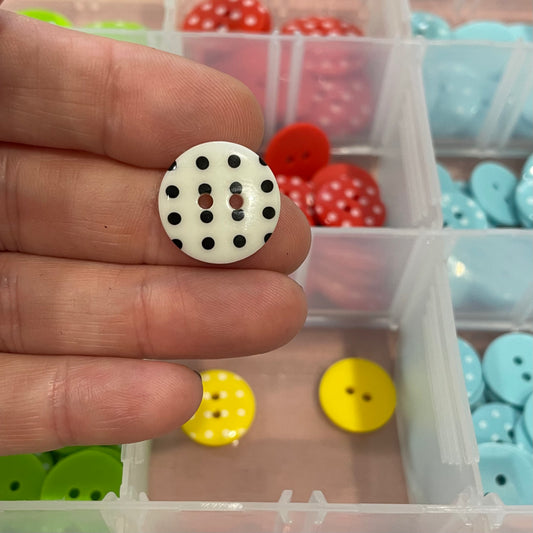 Button, White with Black Spots Resin, 20mm