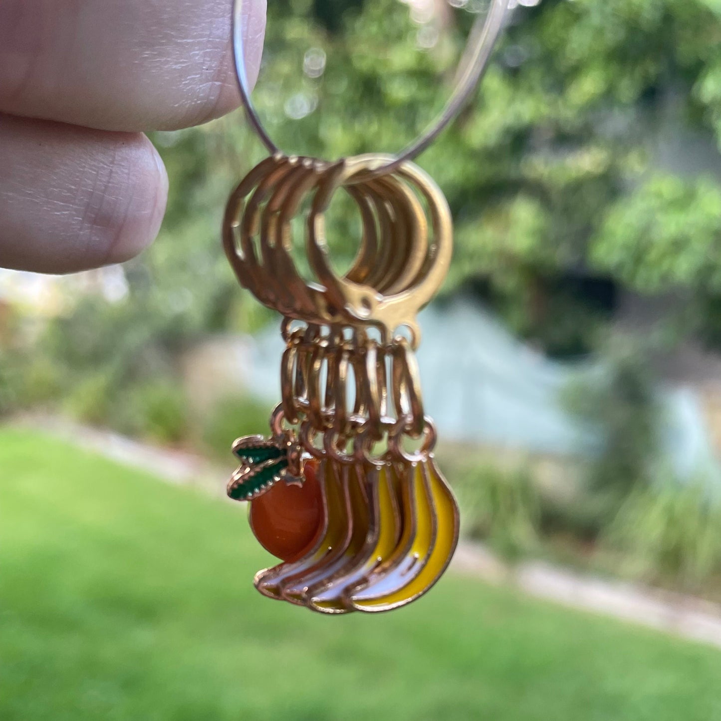 Bananas and an Orange Stitch Markers, Set of 5, French Clasp