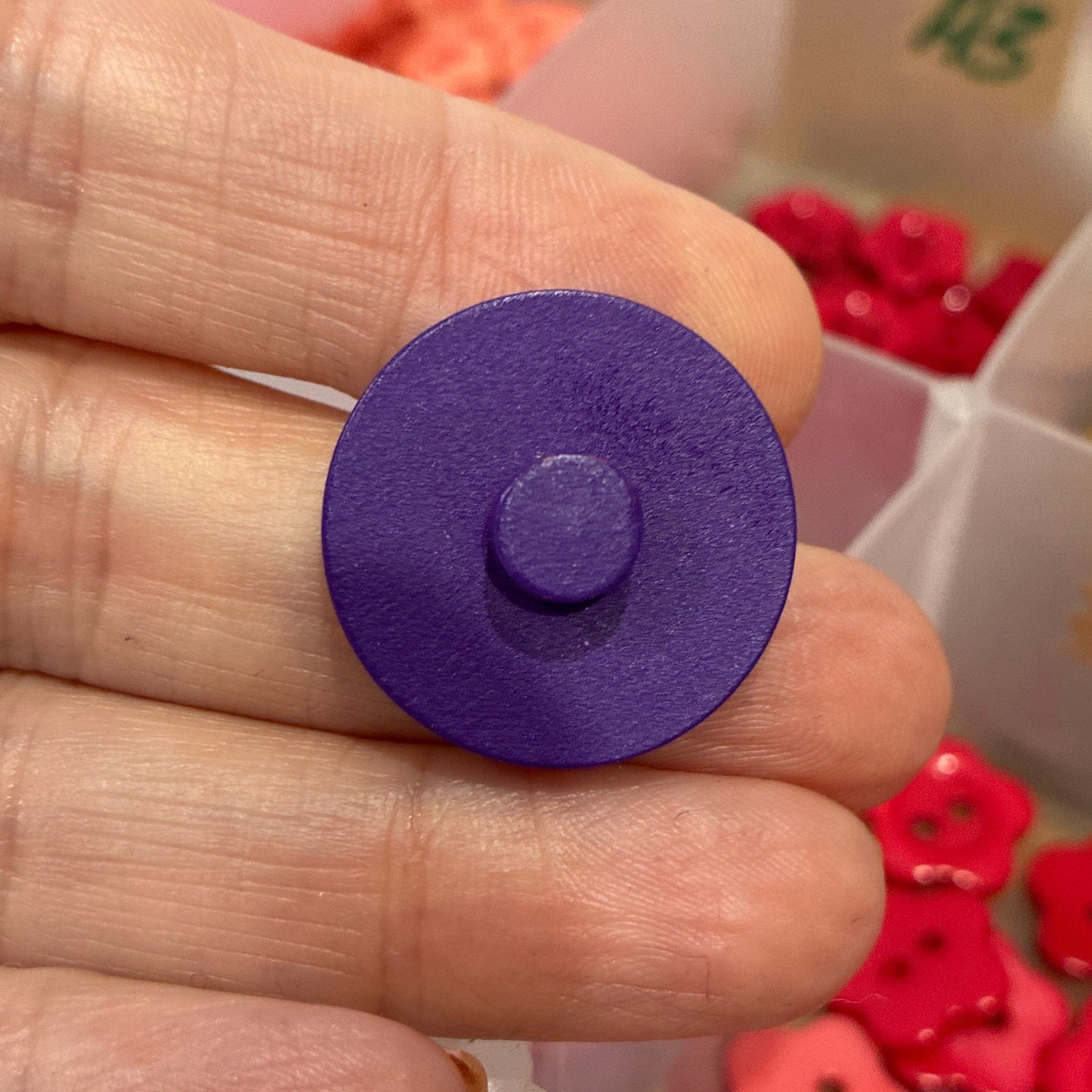 Button, Purple Flower Pear Wood, 23mm Shanked