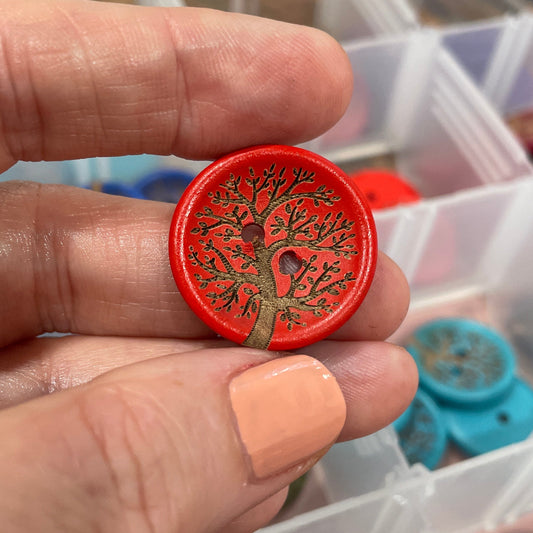 Button, Red Tree of Life Pear Wood, 25mm