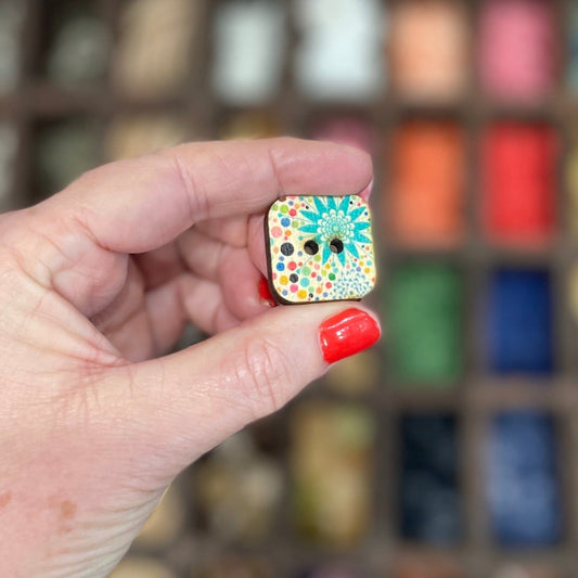 Button, Teal Pear Wood 24mm Square