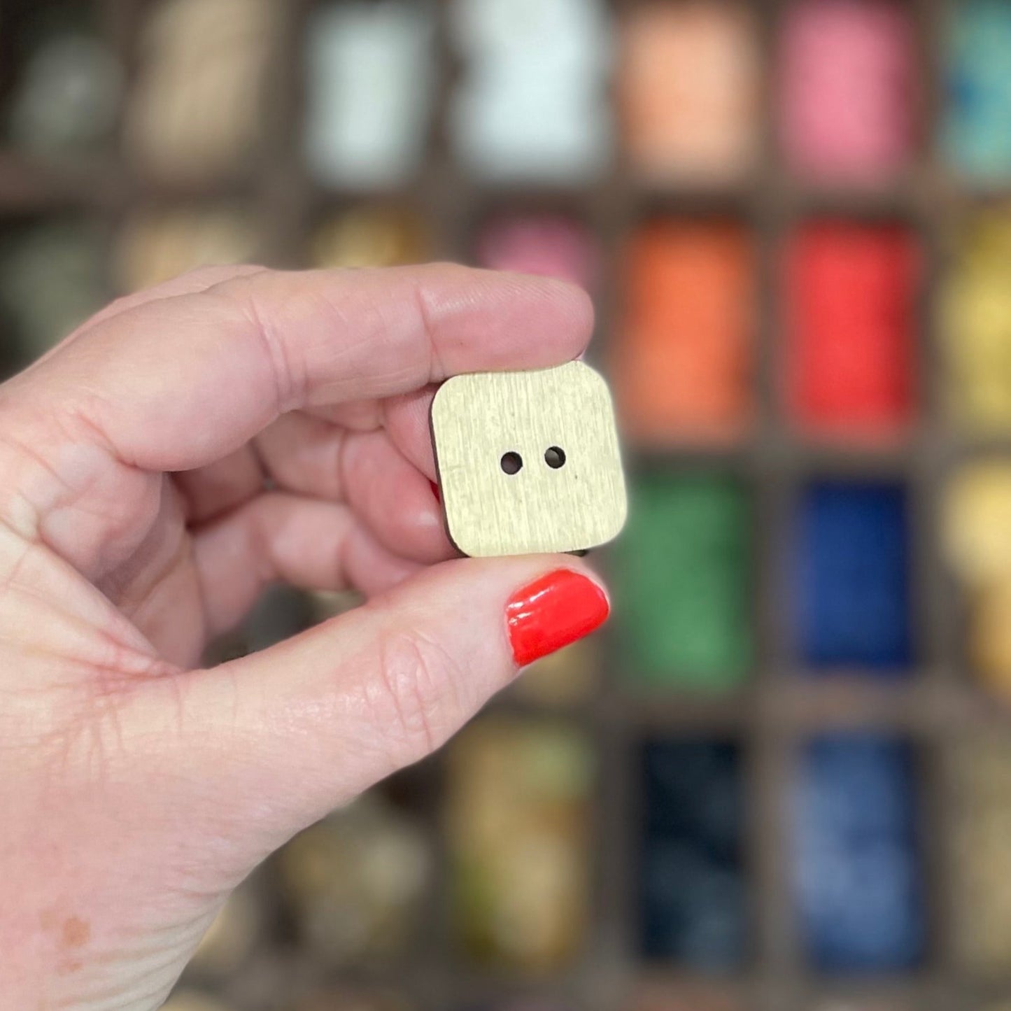 Button, Teal Pear Wood 24mm Square
