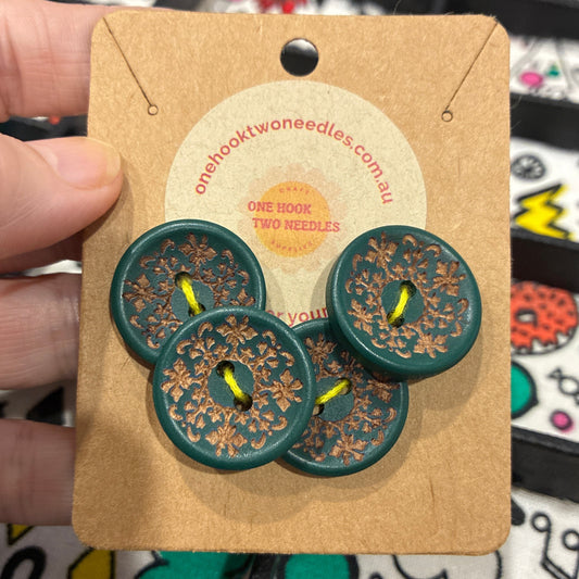 Buttons, Card of 4, Fleur De Lis Pear Wood 23mm