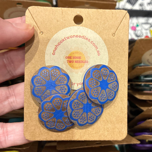 Buttons, Card of 4, Flower Pear Wood, 25mm