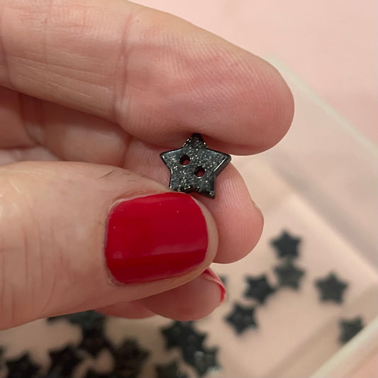 Button, Black Glitter Star Resin, 9mm