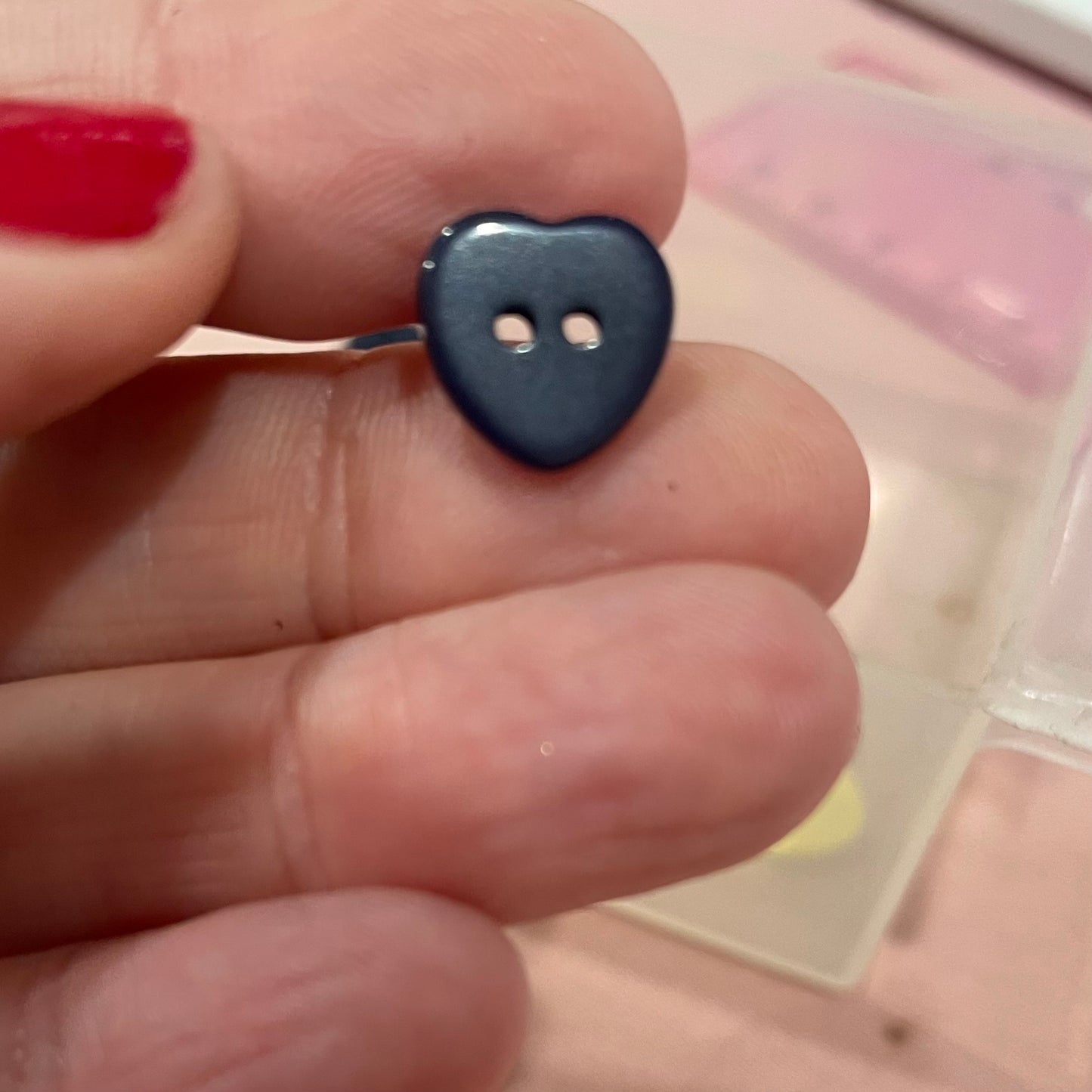 Button, Navy Heart Resin, 10mm