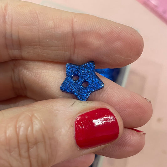 Button, Blue Glitter Star Resin, 14mm