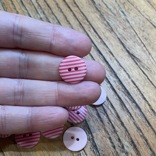 Button, Light Pink and Magenta Pink Stripes Resin, 15mm