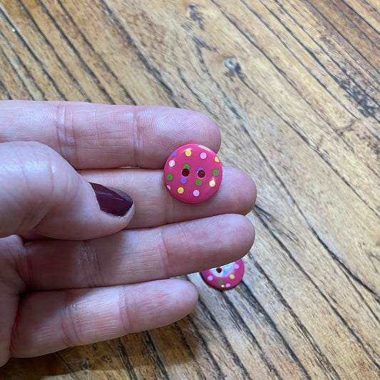 Button, Magenta Pink with Multi Spots Resin, 15mm
