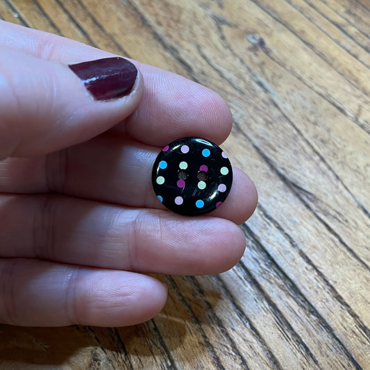 Button, Black with Multi Spots Resin, 18mm