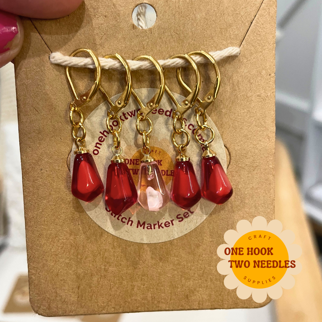 Pomegranate Seed Stitch Markers, Set of 5