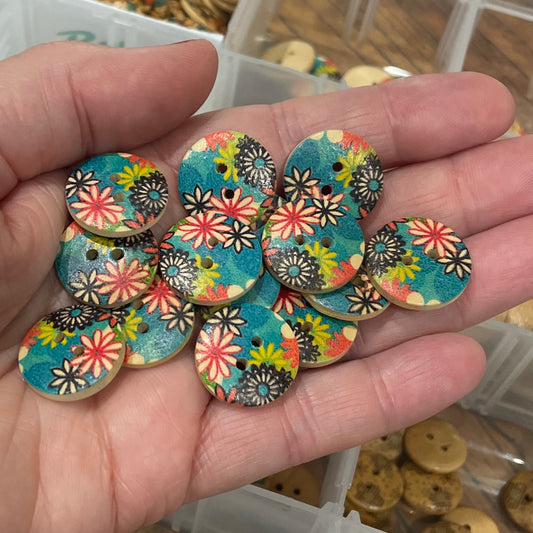 Button, Blue Lagoon Pear Wood, 18mm
