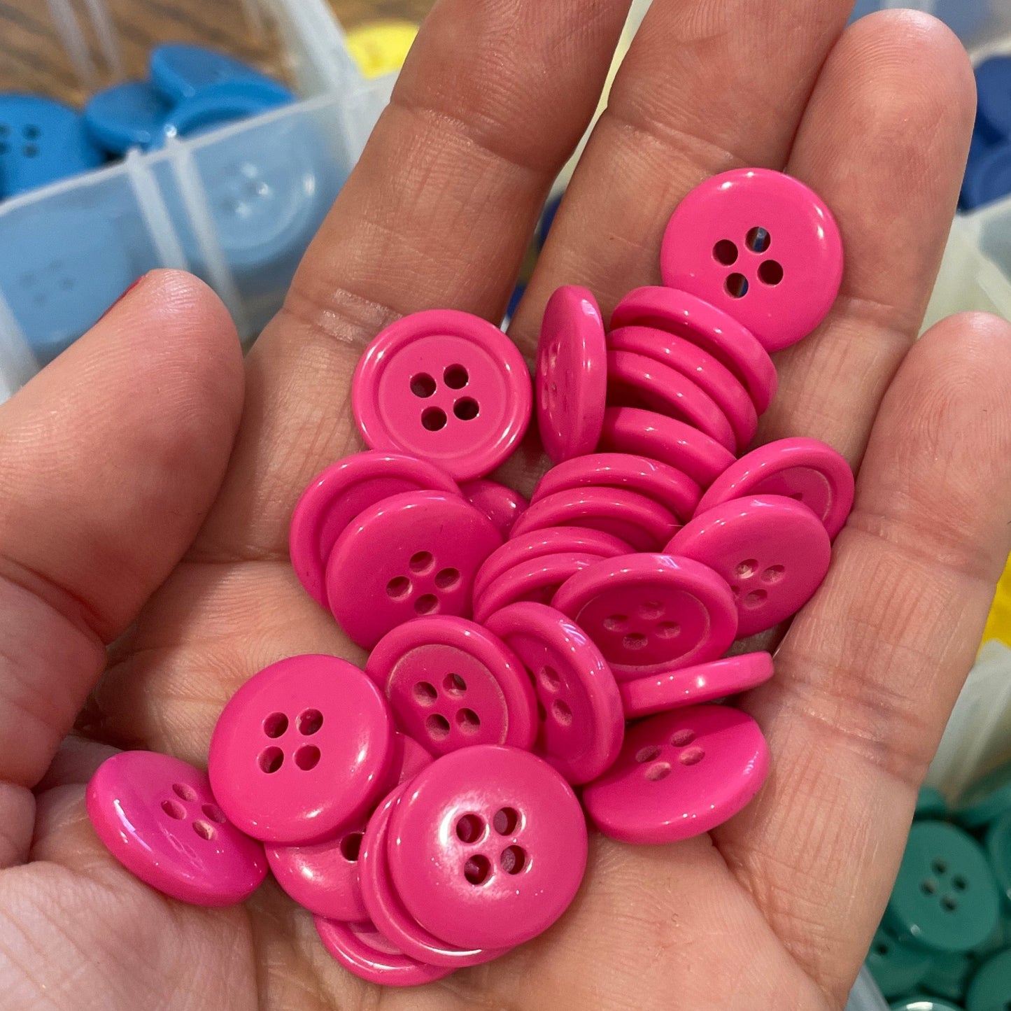 Button, Bright Pink Ridge Acrylic, 15mm