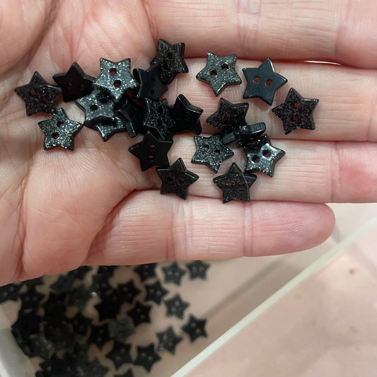 Button, Black Glitter Star Resin, 9mm