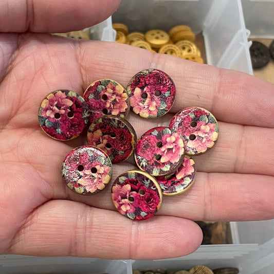 Button, Pink Garden Coconut, 15mm