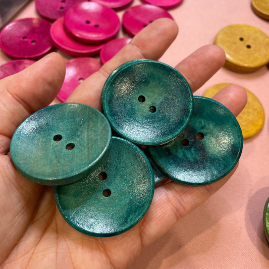 Button, Teal Concave Pear Wood, 40mm
