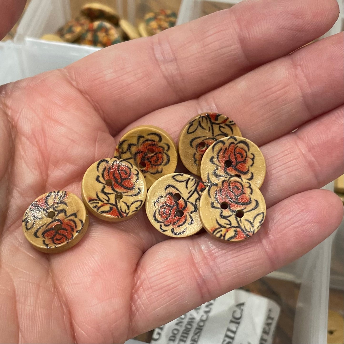 Button, Rose Pear Wood, 15mm