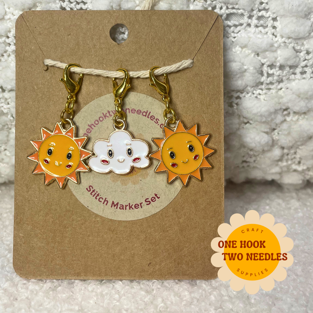 Sunshine on a Cloudy Day Stitch Markers, Set of 3, Lobster Clasp