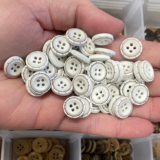 Button, White Linear Pear Wood, 13mm