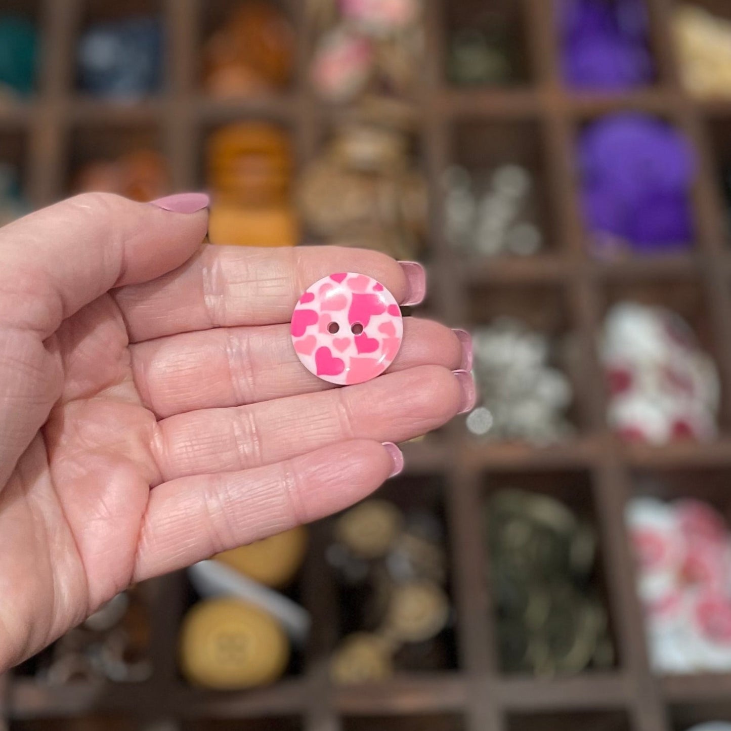 Button, Pale Pink Hearts Resin, 23mm