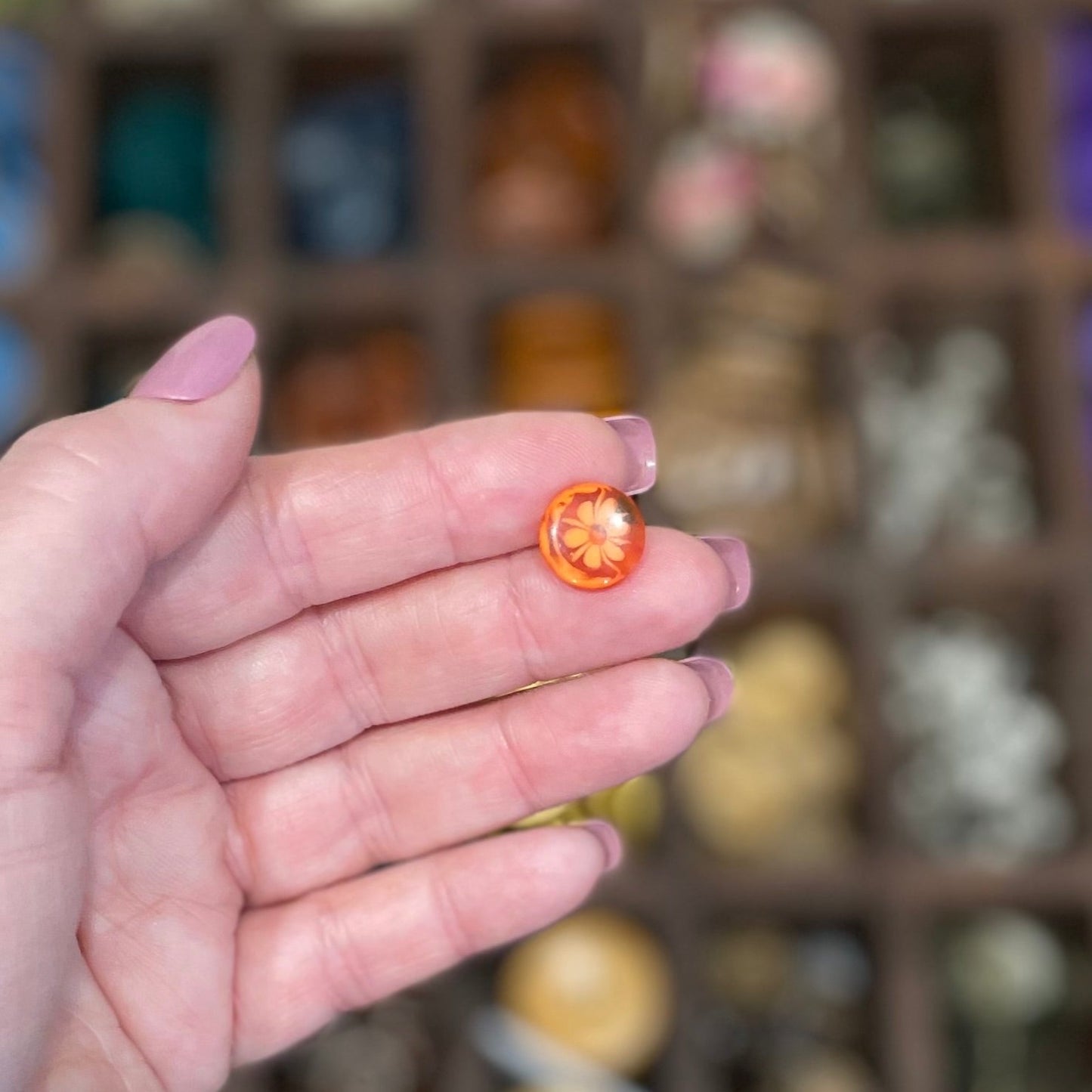 Button, Orange Daisy Resin, 12mm