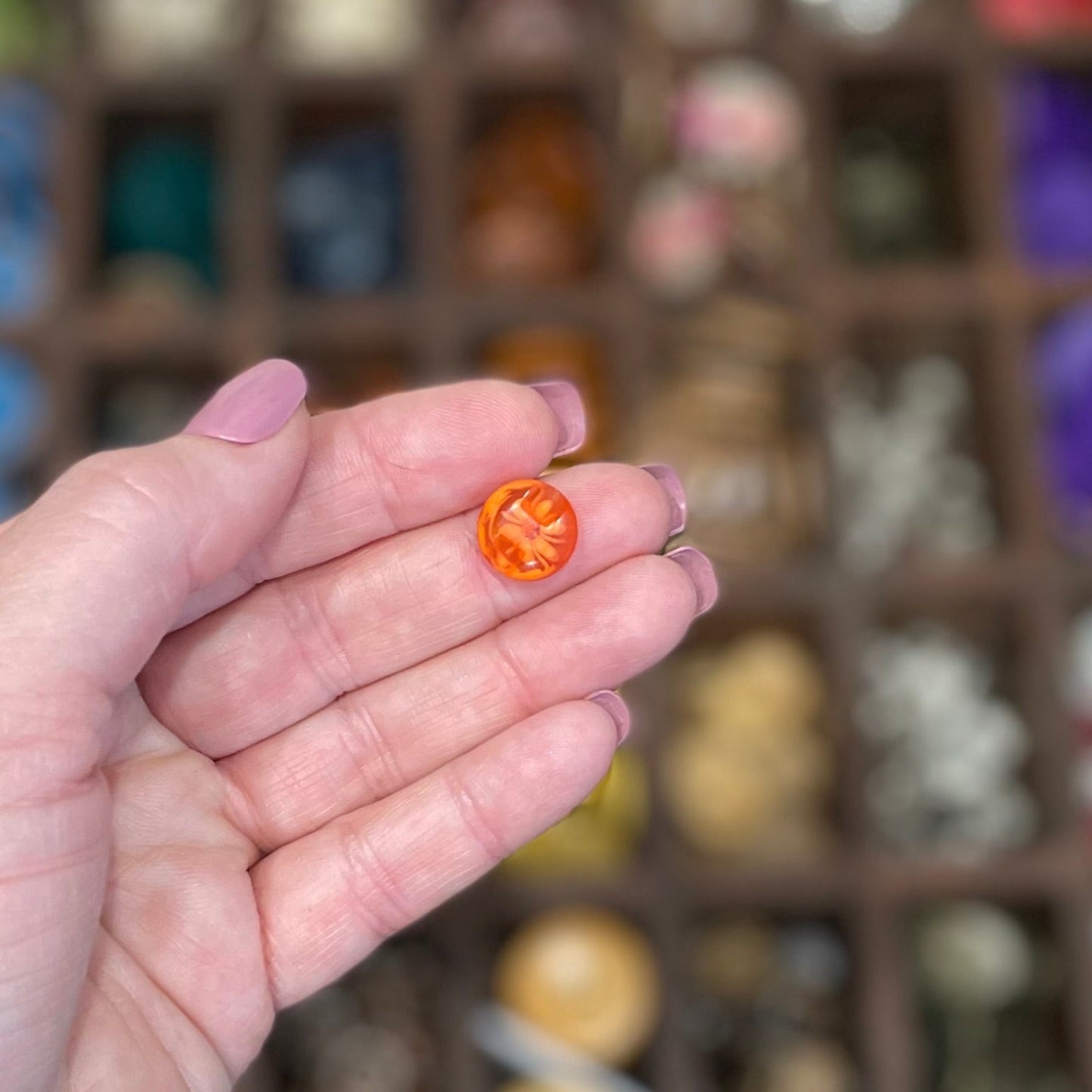 Button, Orange Daisy Resin, 12mm