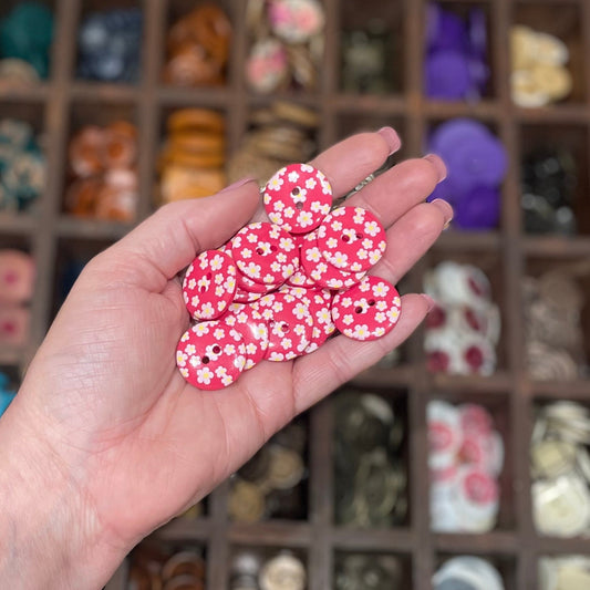 Button, Magenta Flower Power Resin, 23mm