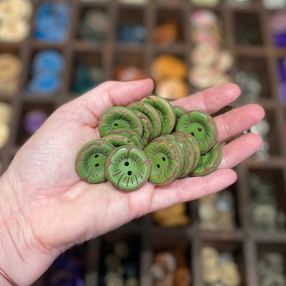 Button, Green Poppy Pear Wood, 27mm