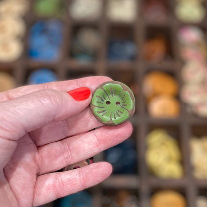 Button, Green Poppy Pear Wood, 27mm