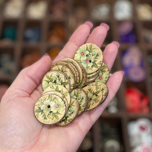 Button, Floral Green Coconut, 30mm