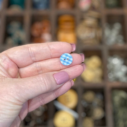 Button, Blue Gingham Resin, 13mm