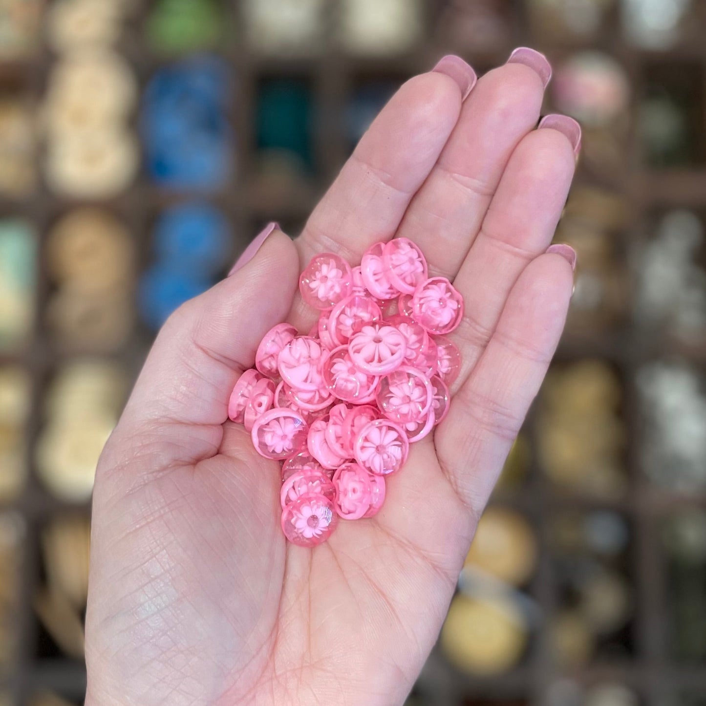 Button, Pink Daisy Resin, 12mm