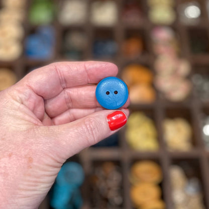 Button, Blue Poppy Pear Wood, 23mm