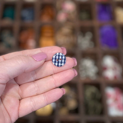 Button, Navy Gingham Resin, 15mm