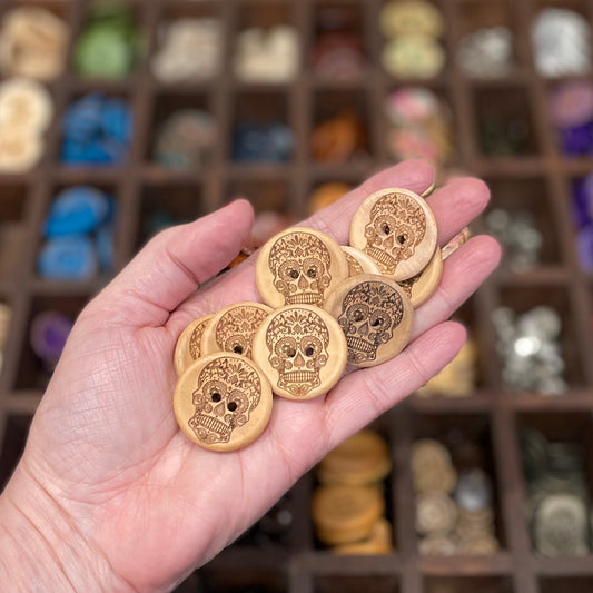 Button, Sugar Skull Wood, 30mm