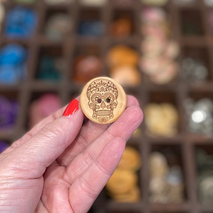 Button, Sugar Skull Wood, 30mm